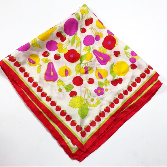 Vintage Echo Strawberry Fruit Print Retro Scarf - Picture 6 of 8
